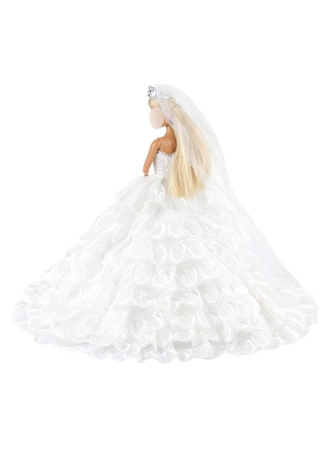 BARWA Wedding Dress Princess Evening Party White Dress Gown with Veil for 115 inch Dolls