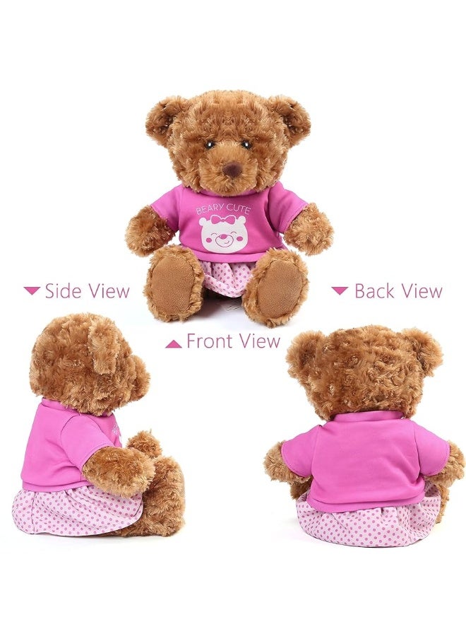 LotFancy Teddy Bear Stuffed Animal, with Removable Clothes, 10 inch Cute Baby Girl Bear Plush, with T-Shirt and Dress, Baby Shower Decoration, Gift Plushies