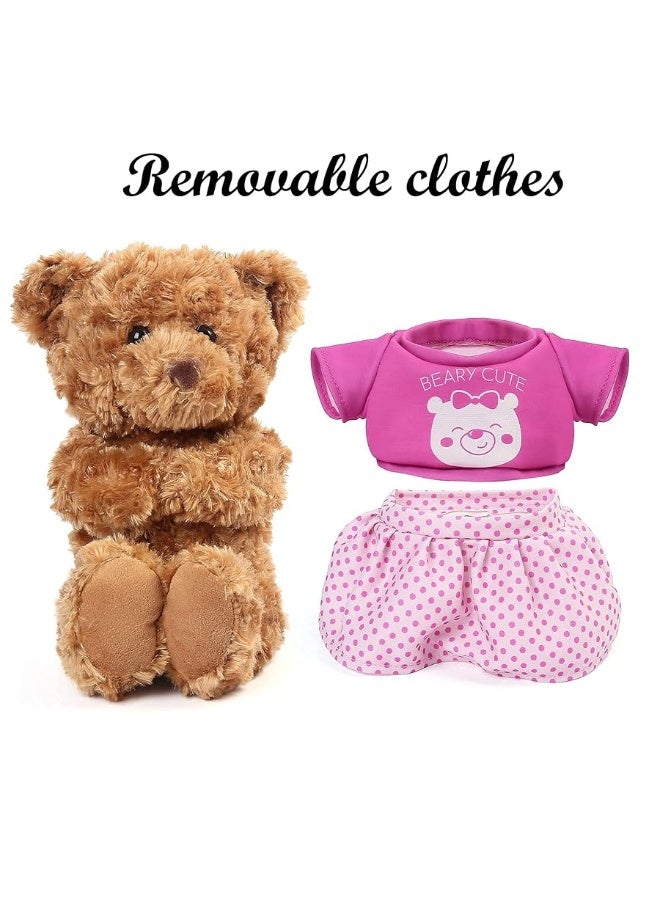 LotFancy Teddy Bear Stuffed Animal, with Removable Clothes, 10 inch Cute Baby Girl Bear Plush, with T-Shirt and Dress, Baby Shower Decoration, Gift Plushies