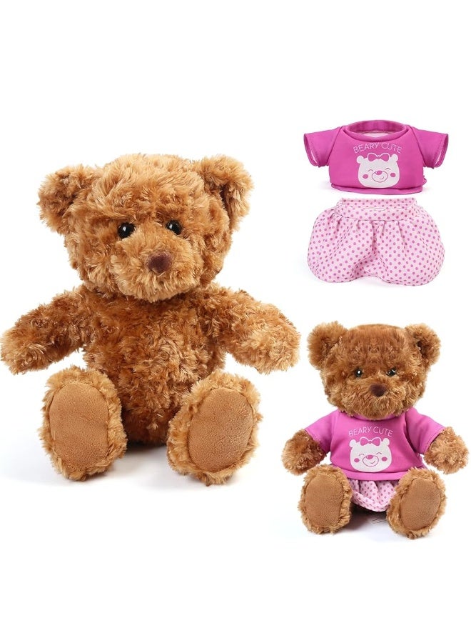 LotFancy Teddy Bear Stuffed Animal, with Removable Clothes, 10 inch Cute Baby Girl Bear Plush, with T-Shirt and Dress, Baby Shower Decoration, Gift Plushies