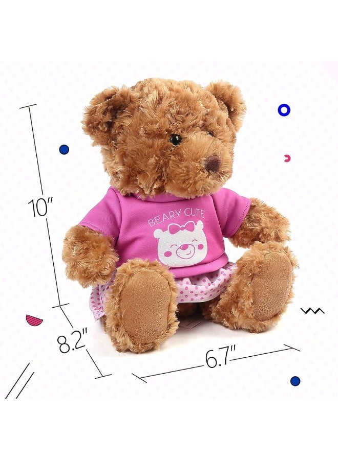 LotFancy Teddy Bear Stuffed Animal, with Removable Clothes, 10 inch Cute Baby Girl Bear Plush, with T-Shirt and Dress, Baby Shower Decoration, Gift Plushies