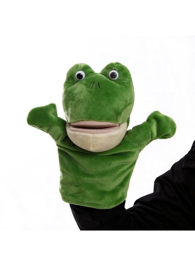 BETTERLINE 5-Piece Set Animal Hand Puppets with Open Movable Mouth/Zoo, Safari, Farm, Jungle/Cow, Duck, Brown Dog, Frog and Donkey
