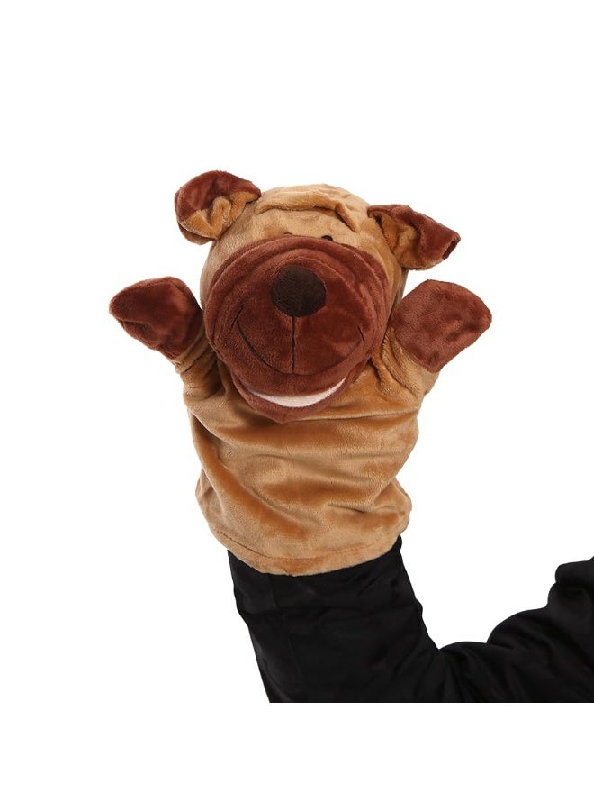 BETTERLINE 5-Piece Set Animal Hand Puppets with Open Movable Mouth/Zoo, Safari, Farm, Jungle/Cow, Duck, Brown Dog, Frog and Donkey