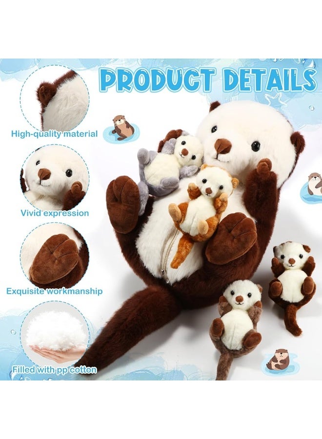 Shappy 5 Pcs Sea Otter Stuffed Animals Set 165 Inch Mommy Sea Otter Plush with 4 Cute Babies in Her Belly Soft Cuddly Zippered Sea Otter Plushie for Boys Girls Birthday Christmas Party Favor Gifts