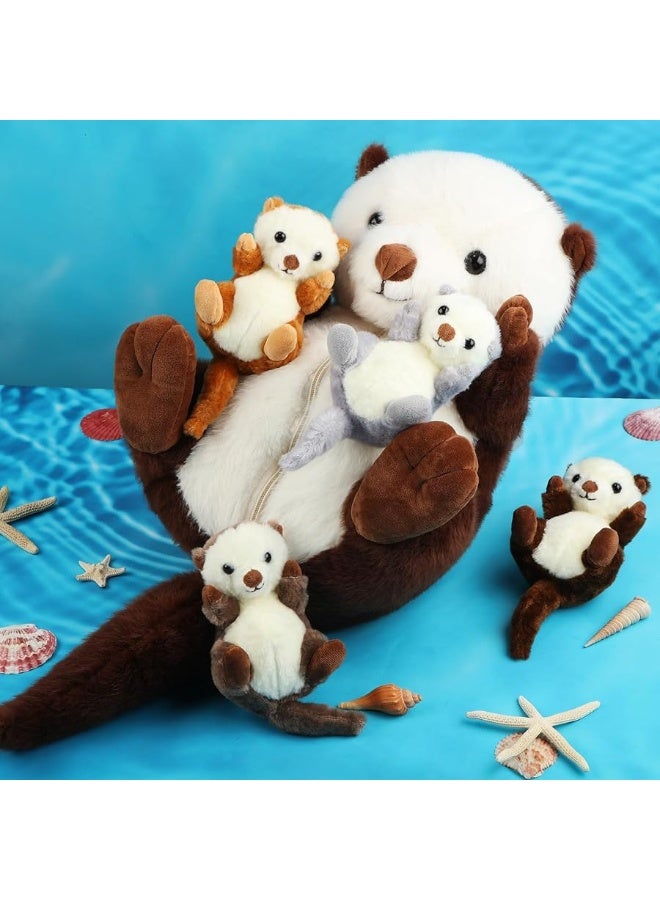 Shappy 5 Pcs Sea Otter Stuffed Animals Set 165 Inch Mommy Sea Otter Plush with 4 Cute Babies in Her Belly Soft Cuddly Zippered Sea Otter Plushie for Boys Girls Birthday Christmas Party Favor Gifts