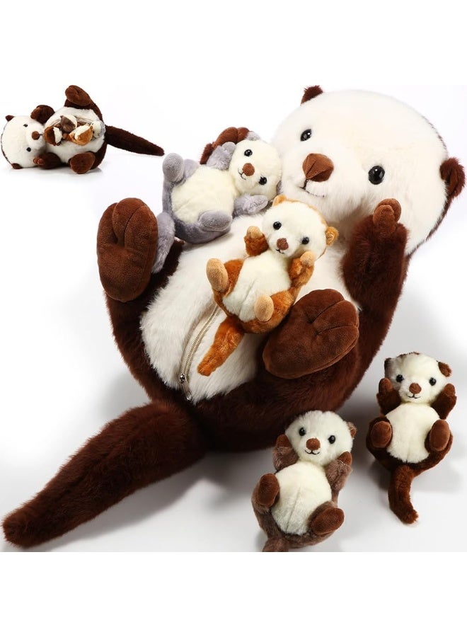 Shappy 5 Pcs Sea Otter Stuffed Animals Set 165 Inch Mommy Sea Otter Plush with 4 Cute Babies in Her Belly Soft Cuddly Zippered Sea Otter Plushie for Boys Girls Birthday Christmas Party Favor Gifts