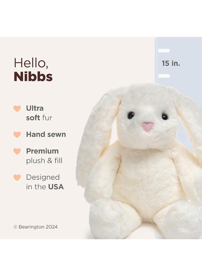 Bearington Nibbs The Stuffed Rabbit Plush, 15 Inch White Bunny Stuffed Animal, White Easter Bunny