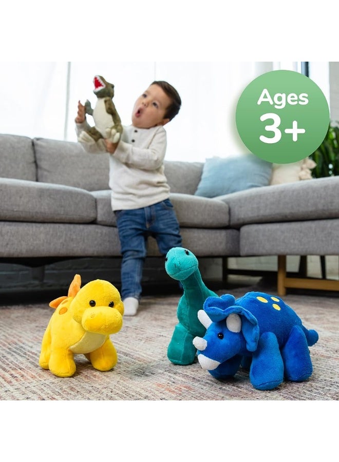 Prextex Plush Dinosaur Stuffed Animal, 4pk, 10'' Cute Dinosaur Plush Toys for Boys & Girls Ages 3+, Stuffed Dinosaurs for Boys, Soft Dino Plush Stuffed Animals Dinosaur Party Favors, Stuffed Dinosaur