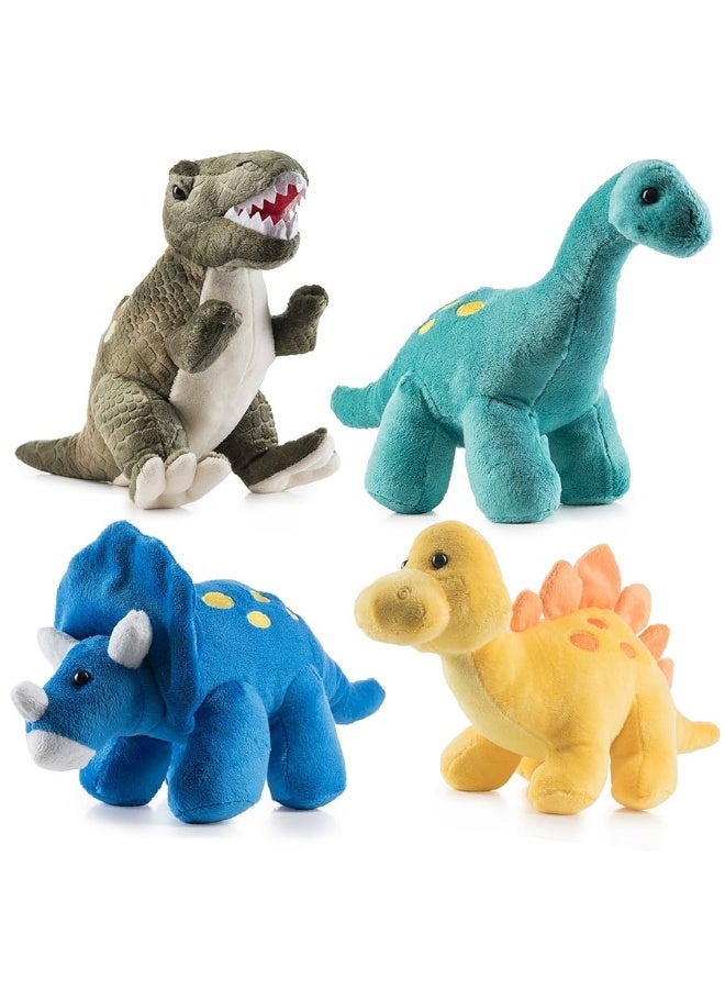 Prextex Plush Dinosaur Stuffed Animal, 4pk, 10'' Cute Dinosaur Plush Toys for Boys & Girls Ages 3+, Stuffed Dinosaurs for Boys, Soft Dino Plush Stuffed Animals Dinosaur Party Favors, Stuffed Dinosaur