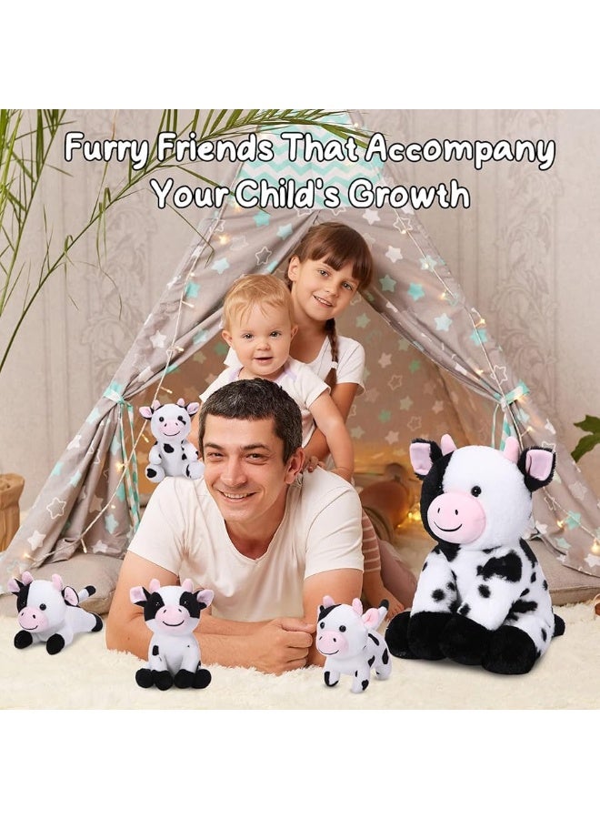 Sumind 5 Pcs Cow Plush Animals Set Mommy Cow Stuffed Animal with 4 Baby Cute Cows in Her Tummy for Kids Birthday Children's Day Graduation Gifts Baby Shower Party Decor Favors