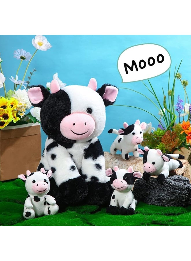 Sumind 5 Pcs Cow Plush Animals Set Mommy Cow Stuffed Animal with 4 Baby Cute Cows in Her Tummy for Kids Birthday Children's Day Graduation Gifts Baby Shower Party Decor Favors