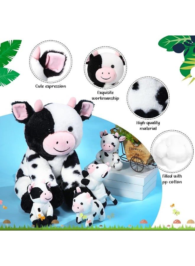 Sumind 5 Pcs Cow Plush Animals Set Mommy Cow Stuffed Animal with 4 Baby Cute Cows in Her Tummy for Kids Birthday Children's Day Graduation Gifts Baby Shower Party Decor Favors