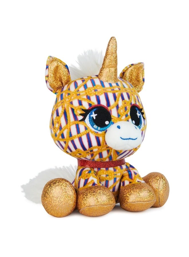 P.Lushes Designer Fashion Pets Natalie Von Corn Premium Unicorn Stuffed Animal, Gold and Blue, 6â€