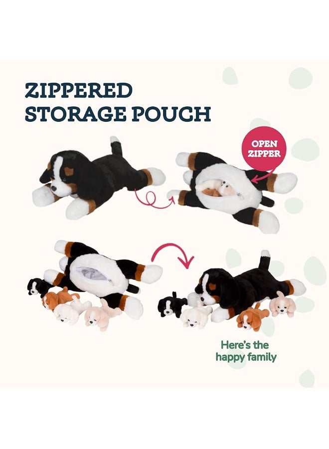PixieCrush Dog Stuffed Animals for Girls Ages 3-8 - Mommy Bernese Stuffed Dog with 4 Puppies - Magical Dog Pillow Plushie - Enchanting Puppy Surprise Toys