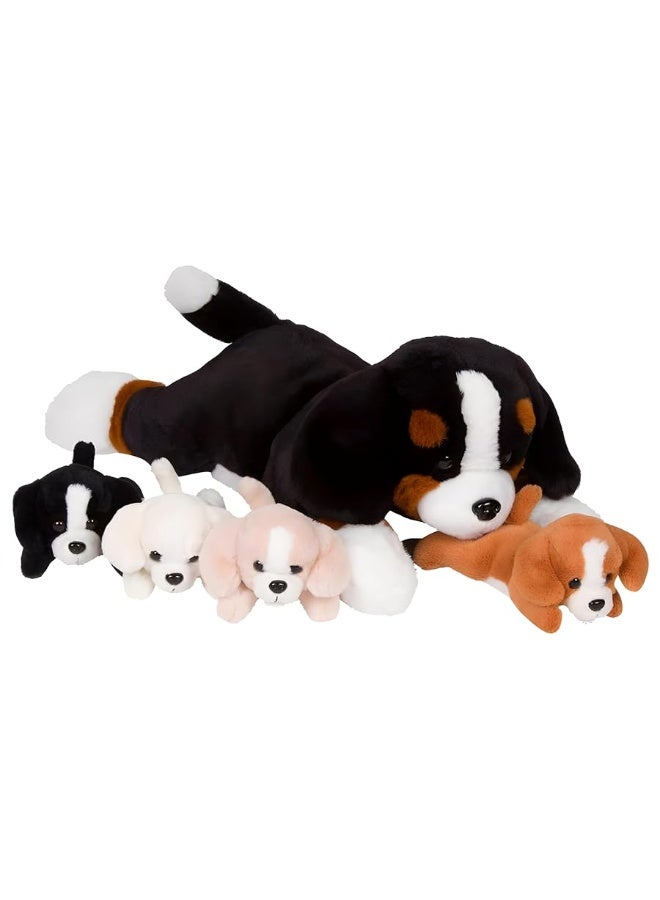 PixieCrush Dog Stuffed Animals for Girls Ages 3-8 - Mommy Bernese Stuffed Dog with 4 Puppies - Magical Dog Pillow Plushie - Enchanting Puppy Surprise Toys