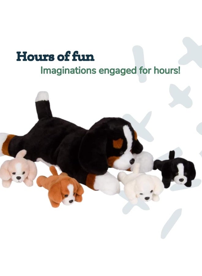 PixieCrush Dog Stuffed Animals for Girls Ages 3-8 - Mommy Bernese Stuffed Dog with 4 Puppies - Magical Dog Pillow Plushie - Enchanting Puppy Surprise Toys