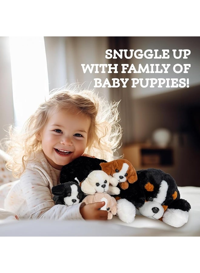 PixieCrush Dog Stuffed Animals for Girls Ages 3-8 - Mommy Bernese Stuffed Dog with 4 Puppies - Magical Dog Pillow Plushie - Enchanting Puppy Surprise Toys