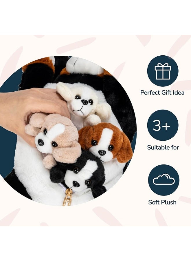 PixieCrush Dog Stuffed Animals for Girls Ages 3-8 - Mommy Bernese Stuffed Dog with 4 Puppies - Magical Dog Pillow Plushie - Enchanting Puppy Surprise Toys