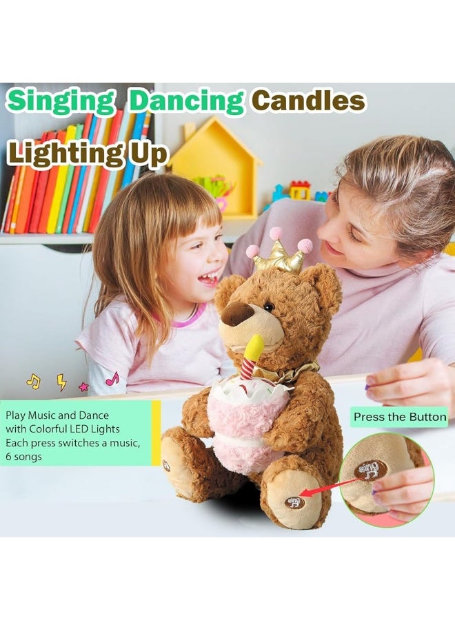 Marsjoy Musical Happy Birthday Teddy Bear with Glowing Cupcake Animated Plush Toy Singing Dancing Talking Plush Bear Repeating What You Say Recording Toy Stuffed Animal Gift for Girl Kid