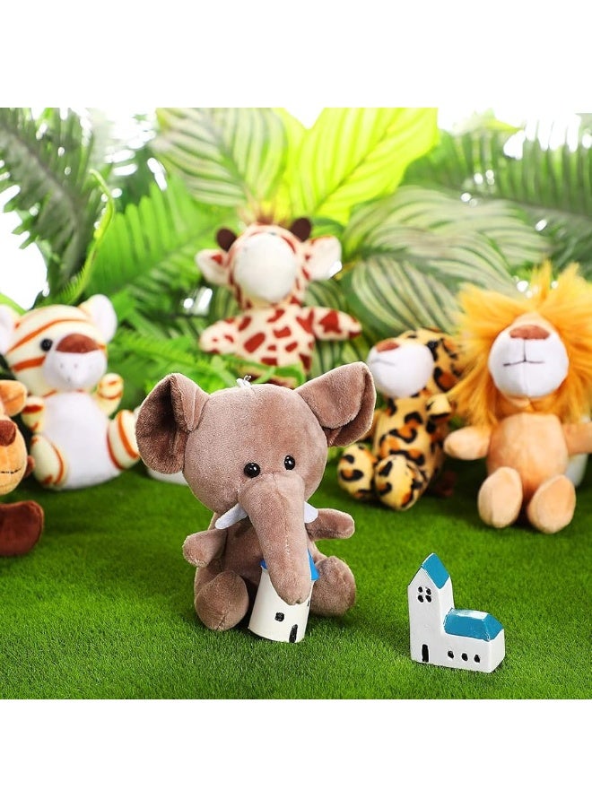 12 Pieces Mini Stuffed Forest Animals Jungle Animal Plush Toys in 48 Inch Cute Plush Elephant Lion Giraffe Tiger Plush for Animal Themed Parties Student Achievement Award Sitting