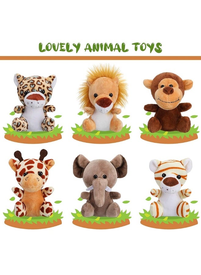 12 Pieces Mini Stuffed Forest Animals Jungle Animal Plush Toys in 48 Inch Cute Plush Elephant Lion Giraffe Tiger Plush for Animal Themed Parties Student Achievement Award Sitting