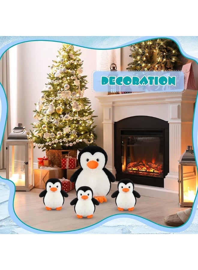 Zubebe 4 Pcs Penguin Stuffed Animal Set Cute Stuffed Animal Peguin Family Plush Toy Soft Cute Cuddly Toys for Kids Birthday Gifts, Boys and Girls Christmas Decor (Penguin Style)