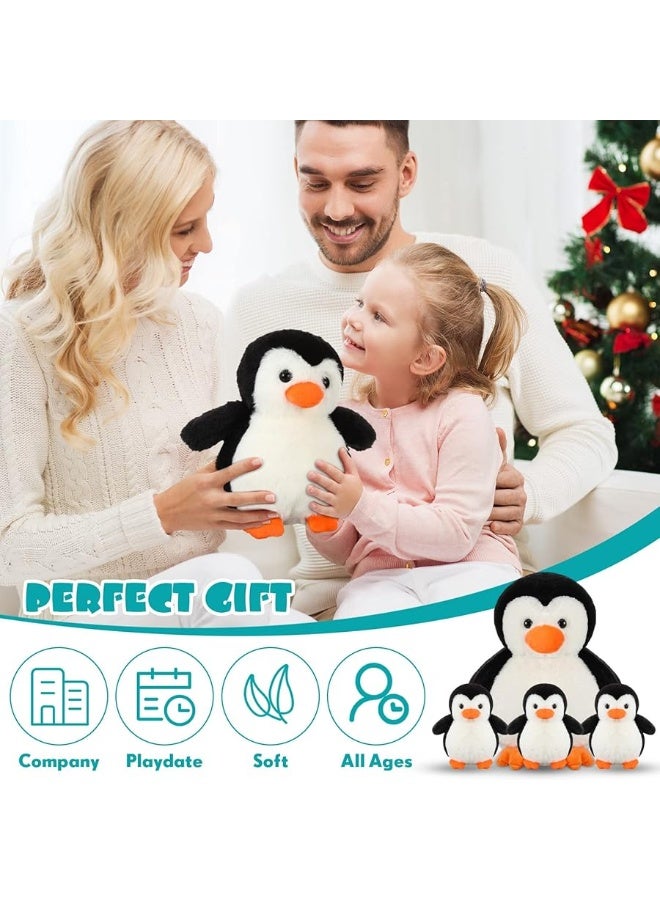 Zubebe 4 Pcs Penguin Stuffed Animal Set Cute Stuffed Animal Peguin Family Plush Toy Soft Cute Cuddly Toys for Kids Birthday Gifts, Boys and Girls Christmas Decor (Penguin Style)