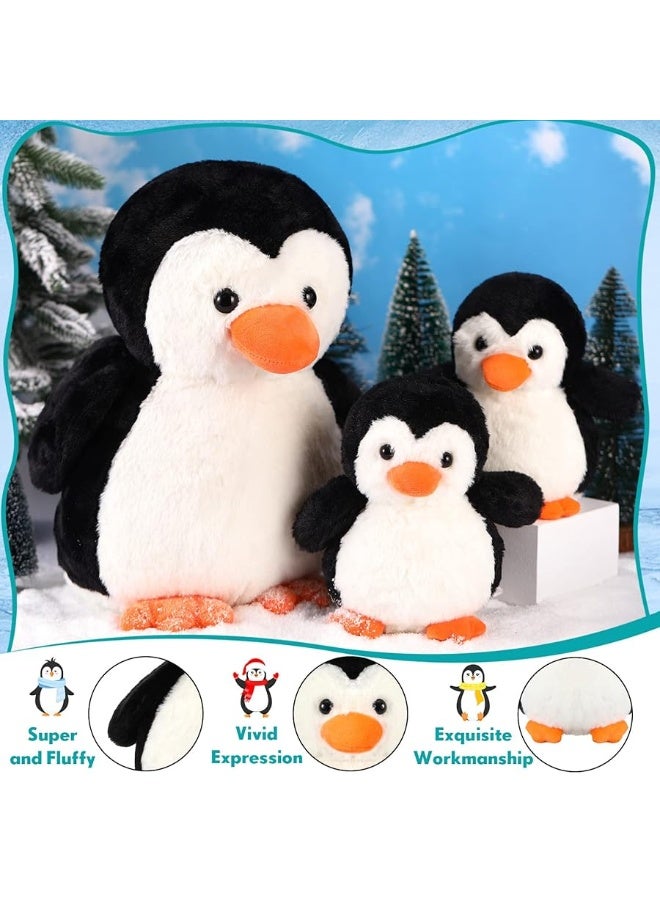 Zubebe 4 Pcs Penguin Stuffed Animal Set Cute Stuffed Animal Peguin Family Plush Toy Soft Cute Cuddly Toys for Kids Birthday Gifts, Boys and Girls Christmas Decor (Penguin Style)