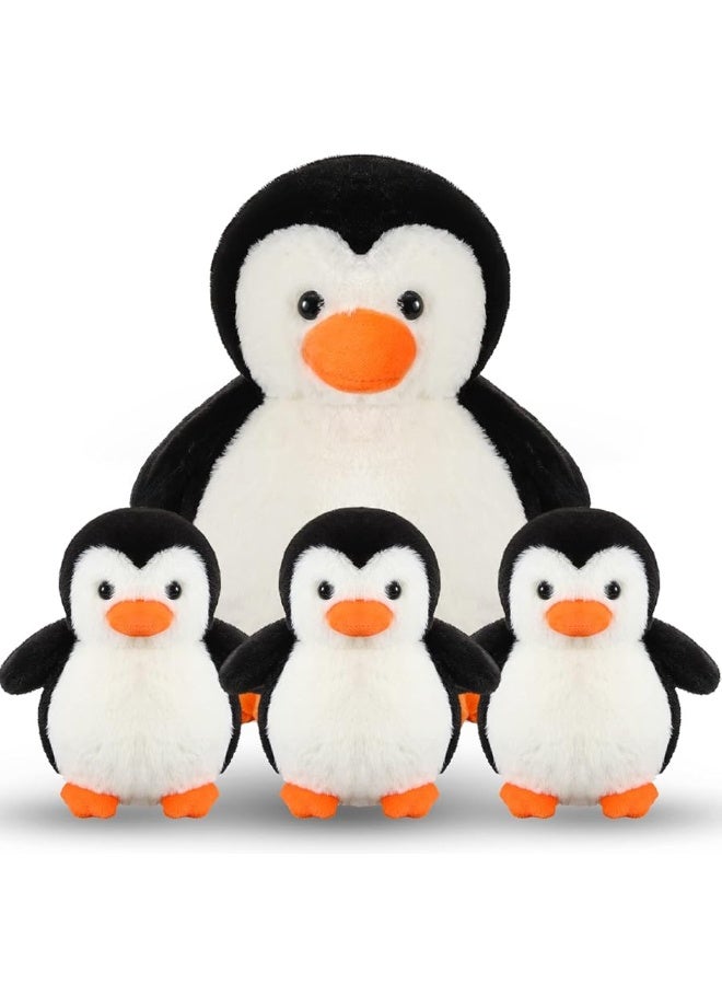 Zubebe 4 Pcs Penguin Stuffed Animal Set Cute Stuffed Animal Peguin Family Plush Toy Soft Cute Cuddly Toys for Kids Birthday Gifts, Boys and Girls Christmas Decor (Penguin Style)