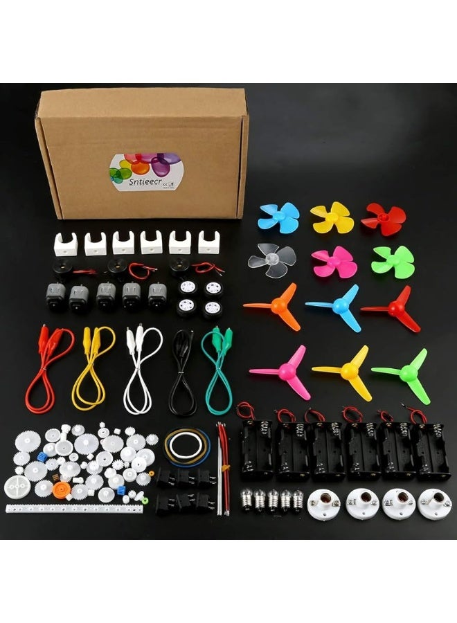 Sntieecr 6 Set 131 PCS DC Motors Kit, Mini Electric Motor 1.5-3V 15000RPM with 66 PCS Plastic Gears, Shaft Propeller, Bulbs, Buzzer Sounder, Science Experiment Set for Kid DIY STEM Engineering Project