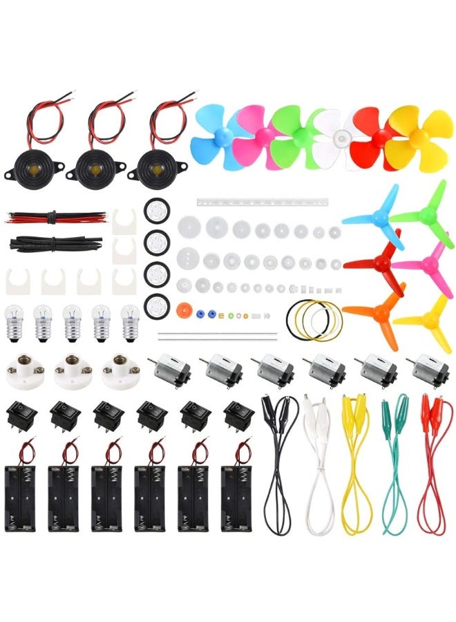 Sntieecr 6 Set 131 PCS DC Motors Kit, Mini Electric Motor 1.5-3V 15000RPM with 66 PCS Plastic Gears, Shaft Propeller, Bulbs, Buzzer Sounder, Science Experiment Set for Kid DIY STEM Engineering Project