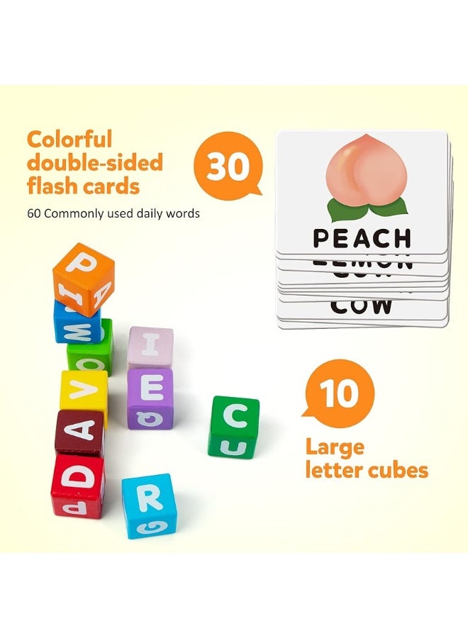 Coogam Wooden Blocks Spelling Game, Color Alphabet Letters Matching Flash Cards ABC Cubes Sight Words Learning Educational Montessori Puzzle Gift for Preschool Kids Boys Girls Age 3 4 5 Years Old