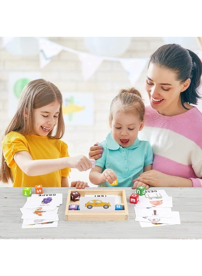 Coogam Wooden Blocks Spelling Game, Color Alphabet Letters Matching Flash Cards ABC Cubes Sight Words Learning Educational Montessori Puzzle Gift for Preschool Kids Boys Girls Age 3 4 5 Years Old