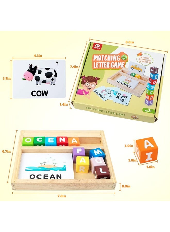 Coogam Wooden Blocks Spelling Game, Color Alphabet Letters Matching Flash Cards ABC Cubes Sight Words Learning Educational Montessori Puzzle Gift for Preschool Kids Boys Girls Age 3 4 5 Years Old