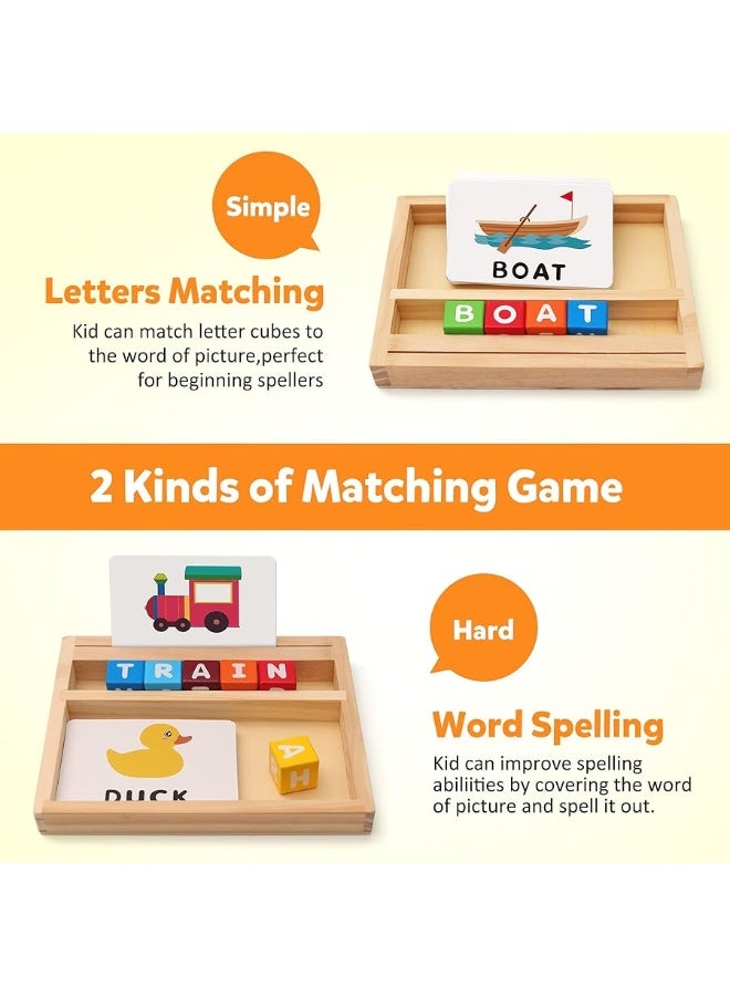 Coogam Wooden Blocks Spelling Game, Color Alphabet Letters Matching Flash Cards ABC Cubes Sight Words Learning Educational Montessori Puzzle Gift for Preschool Kids Boys Girls Age 3 4 5 Years Old