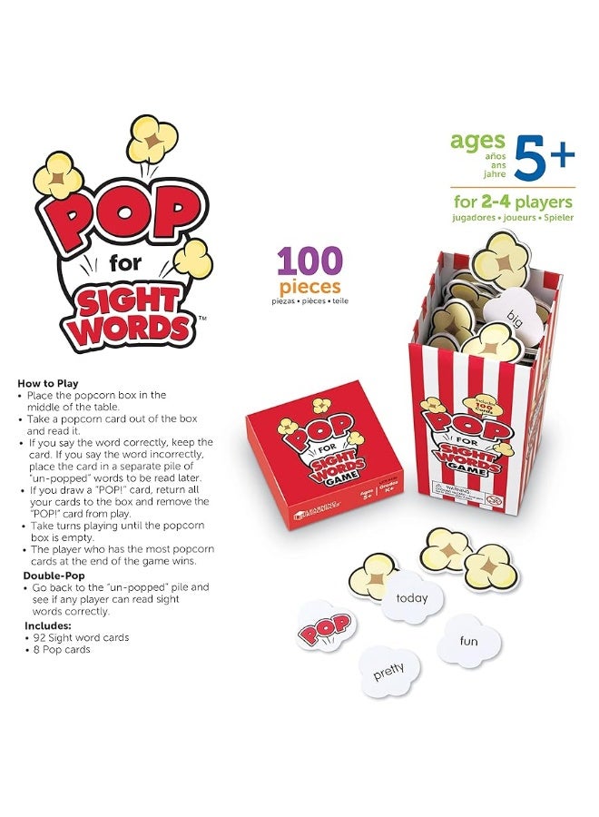 Learning Resources Pop For Sight Words GameVocabularyLiteracy Game 92 Cards Ages 5