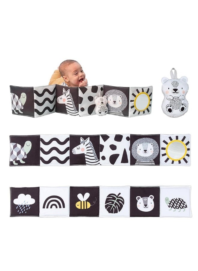 Taf Toys Newborn Soft Activity Book Black & White High Contrast Baby Book Infant Sensory Toys Tummy Time Soft Cloth Books for Babies Textured Fabric Crinkling Shapes Patterns 0-12 Months Newborn Toys