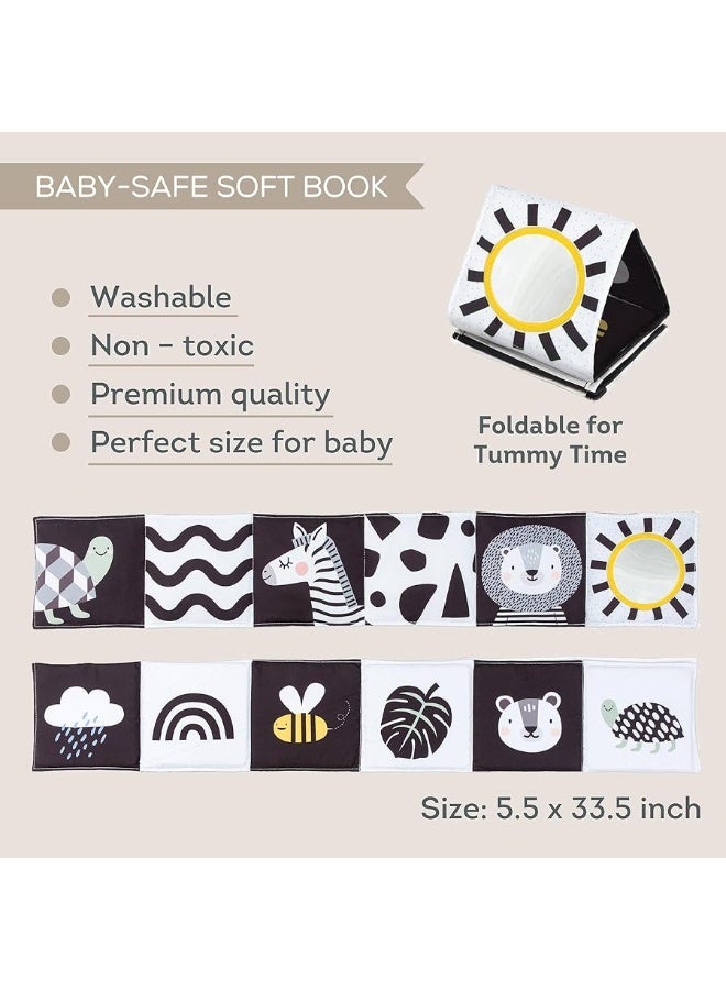 Taf Toys Newborn Soft Activity Book Black & White High Contrast Baby Book Infant Sensory Toys Tummy Time Soft Cloth Books for Babies Textured Fabric Crinkling Shapes Patterns 0-12 Months Newborn Toys