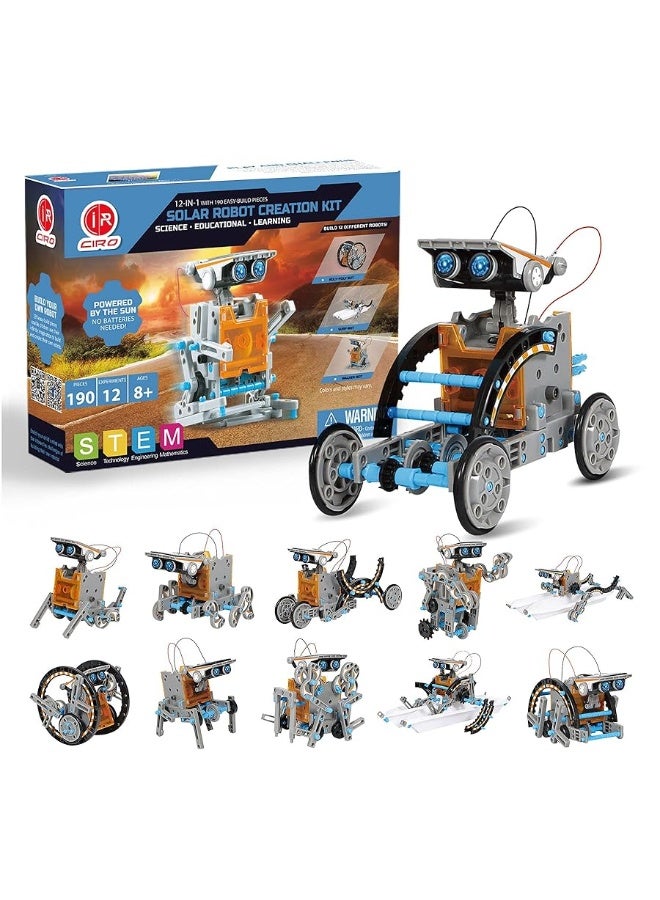 12-in-1 Solar Robot Toys STEM Education Activites Kits for Kids 8-12 190 Pieces Building Sets