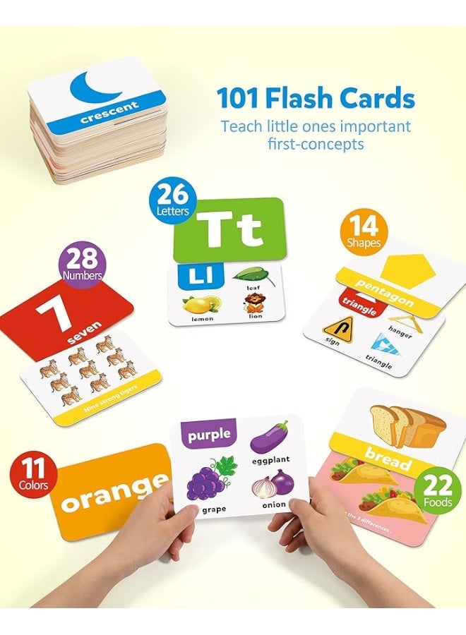 Coogam Sight Words Learning Flashcards for Toddlers, 101Pcs ABC Alphabet Math Numbers Vocabulary Flashcards Counting Word Educational Toy for Preschool Kids 3 4 5 Year Old