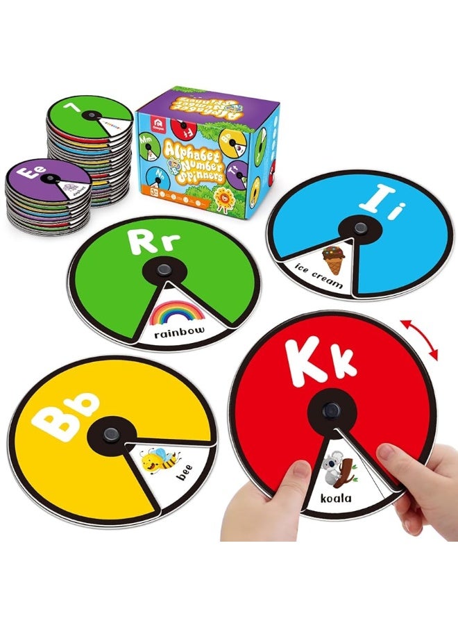 Coogam Interactive Alphabet Spinning Card for Toddler ABC Letters Numbers Learning Game Pattern Color Sight Words Educational Flashcard Montessori Toy Gift for Preschool 3 4 5 Year Old