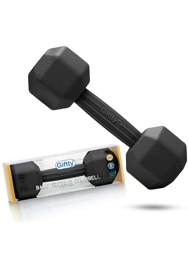 Baby Dumbbell Toy - Silicone Infant Rattle Teething Toy Teether Toddler Sensory Toy Durable Safe Exercises Workout Weight - Great Gift for Girls and Boys (1pcs - Black)
