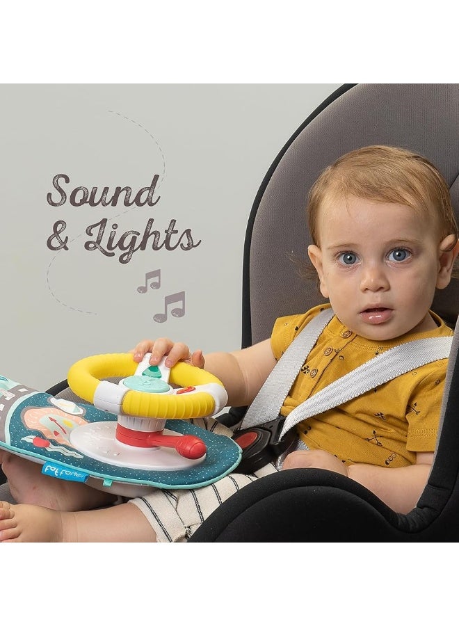 Baby Car Seat Toys for Infants with Mirror, Carseat Toys Steering Wheel with Music Lights & Driving Sounds Car Seat Toy for Babies 6 to 12 Months Develops Emotional Intelligence Senses & Motor Skills