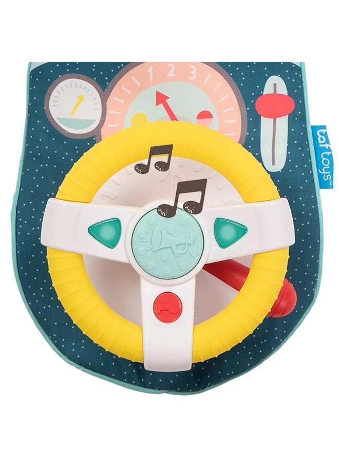 Baby Car Seat Toys for Infants with Mirror, Carseat Toys Steering Wheel with Music Lights & Driving Sounds Car Seat Toy for Babies 6 to 12 Months Develops Emotional Intelligence Senses & Motor Skills