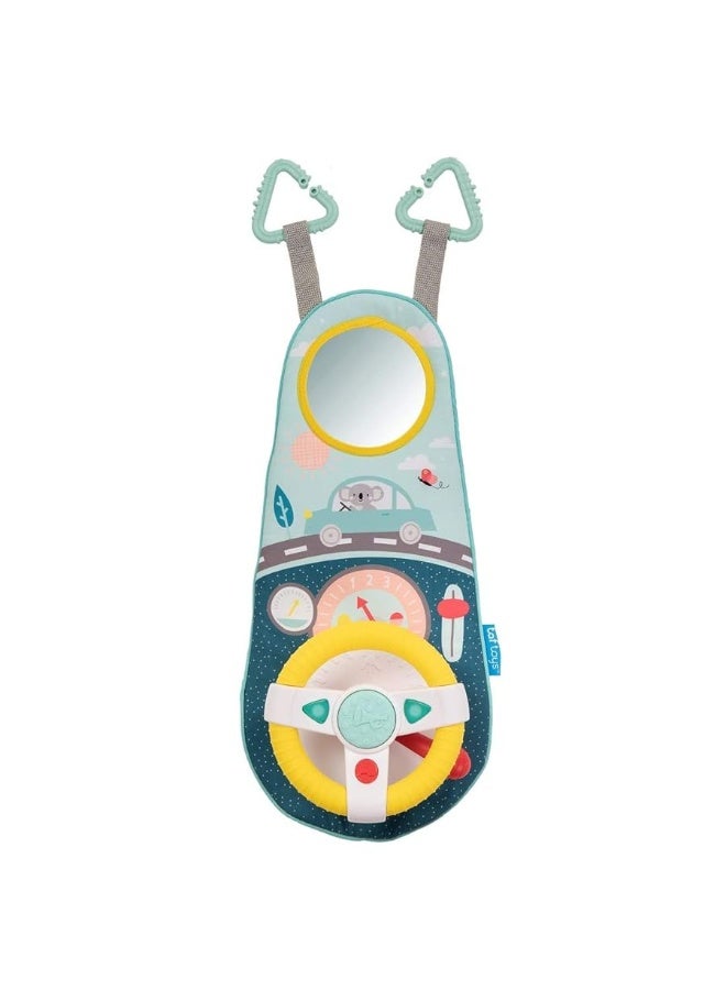 Baby Car Seat Toys for Infants with Mirror, Carseat Toys Steering Wheel with Music Lights & Driving Sounds Car Seat Toy for Babies 6 to 12 Months Develops Emotional Intelligence Senses & Motor Skills