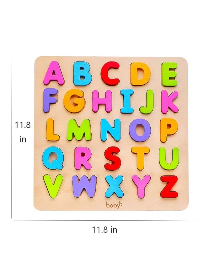 Wooden Alphabet Puzzle Toys, ABC Letter & Number Puzzle for Toddlers 18+ Months Old, Preschool Learning Toys for Kids, Educational Name Puzzle Gift for Boys and Girls (Alphabet Puzzle)