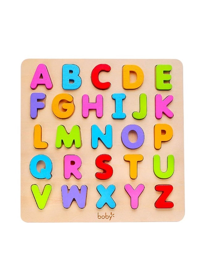 Wooden Alphabet Puzzle Toys, ABC Letter & Number Puzzle for Toddlers 18+ Months Old, Preschool Learning Toys for Kids, Educational Name Puzzle Gift for Boys and Girls (Alphabet Puzzle)