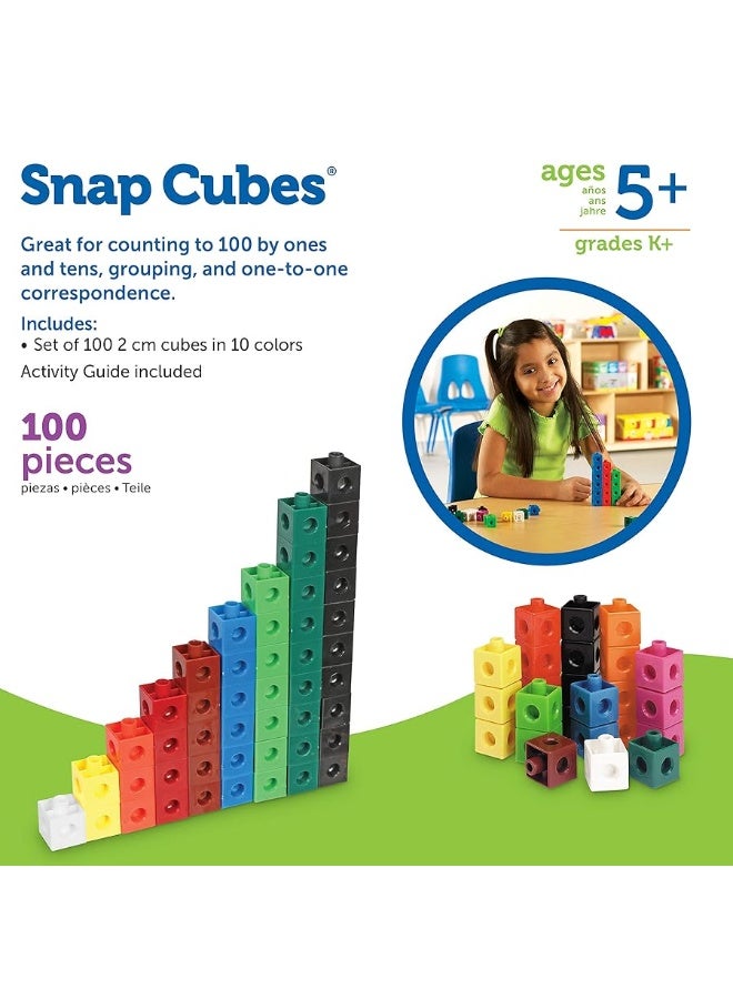 Learning Resources Snap Cubes  100 Pieces Ages 5 Homeschool and Classroom Supplies Educational Counting Toy Math Games for Kids Teacher Aids