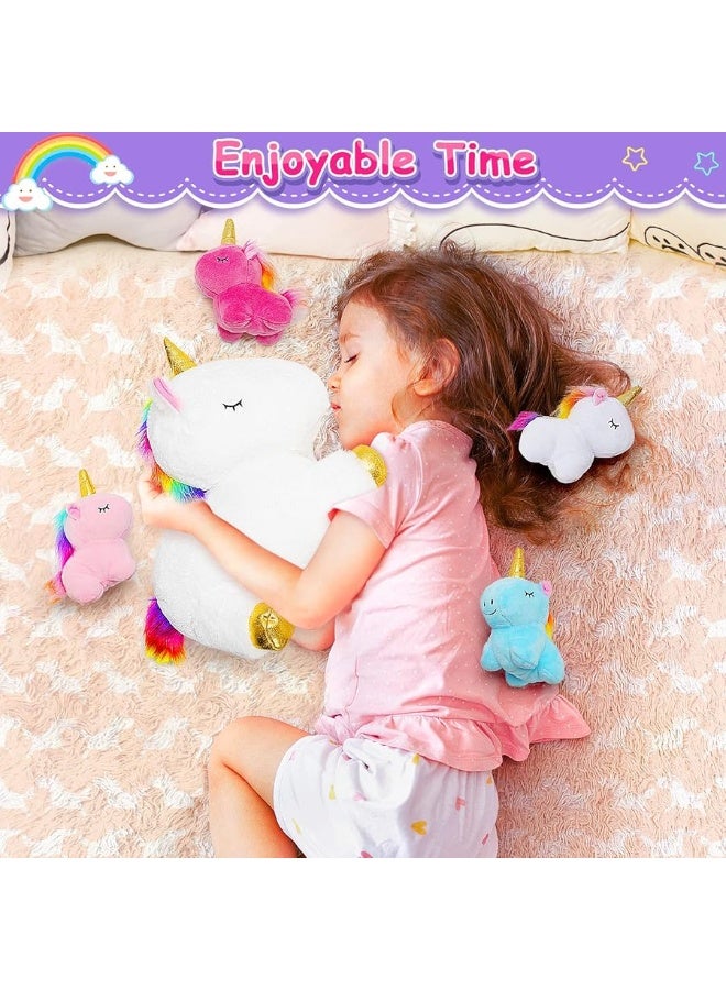 KMUYSL Toys for Girls Ages 3 4 5 6 7 8+ Years - Unicorn Mommy Stuffed Animal with 4 Baby Unicorns in Her Tummy, Soft Unicorn Plush Toys Set, Christmas Birthday Gifts for Baby, Toddler, Kids