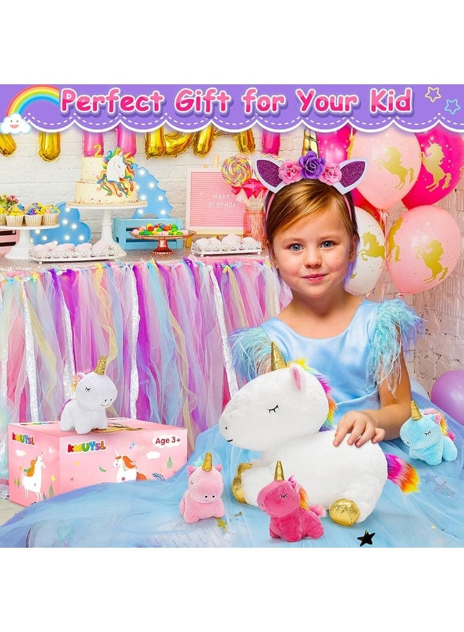 KMUYSL Toys for Girls Ages 3 4 5 6 7 8+ Years - Unicorn Mommy Stuffed Animal with 4 Baby Unicorns in Her Tummy, Soft Unicorn Plush Toys Set, Christmas Birthday Gifts for Baby, Toddler, Kids
